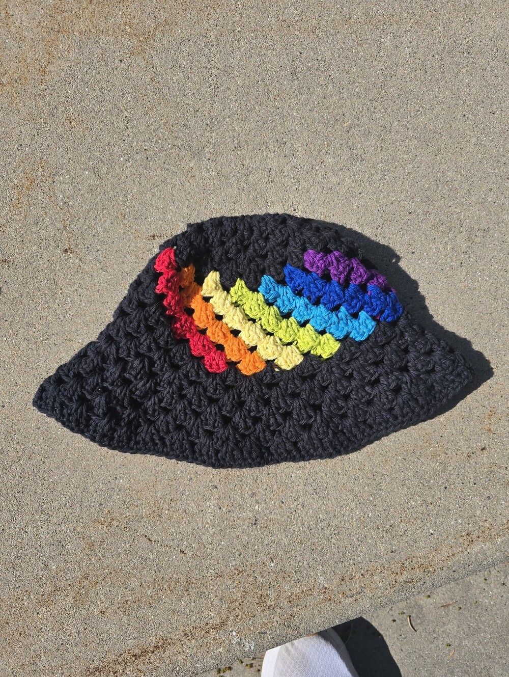 Handmade Black Crochet Bucket Hat with Rainbow Accent - Picture 2 of 2